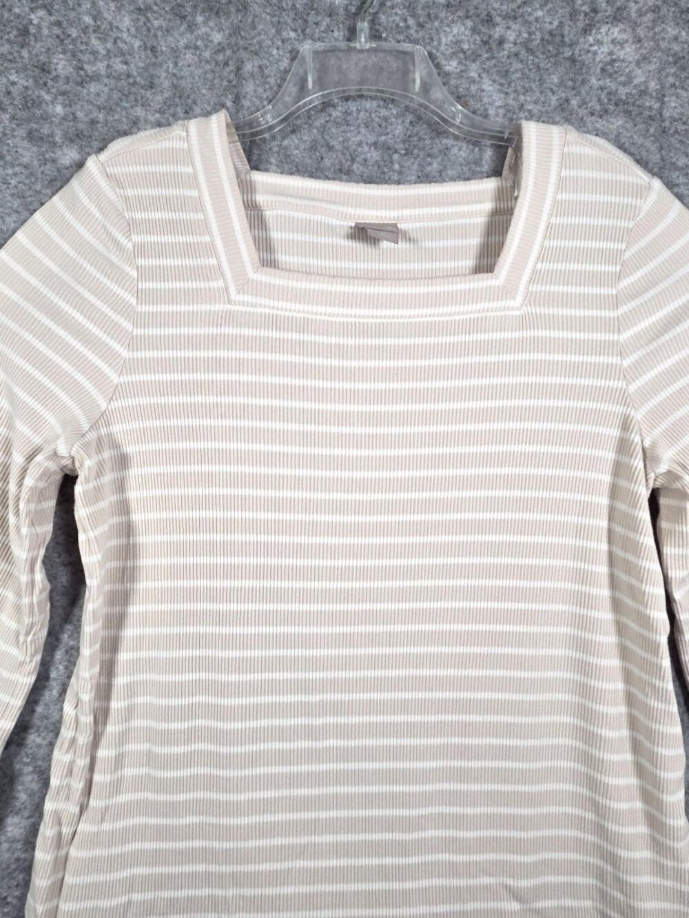 Chico's Women's Striped Ribbed Top Long Sleeve Pullover Stripes tan Size XL - Picture 3 of 9